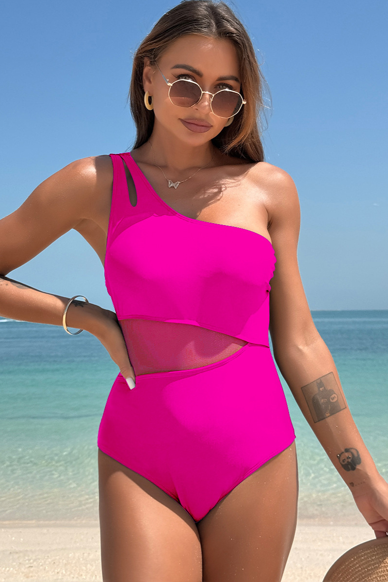 Women's  One Shoulder Mesh-Trimmed One-Piece Swimsuit