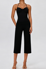Women's Yoga Sets:Halter Twist Tank Top &Wide Leg Capri Pant