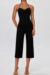 Women's Yoga Sets:Halter Twist Tank Top &Wide Leg Capri Pant