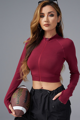 Women's Athletic Finger Cuffs Stand Collar Cropped Jacket