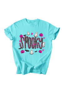 Women's Halloween Pumpkin Ghost Bat Print T‑shirt