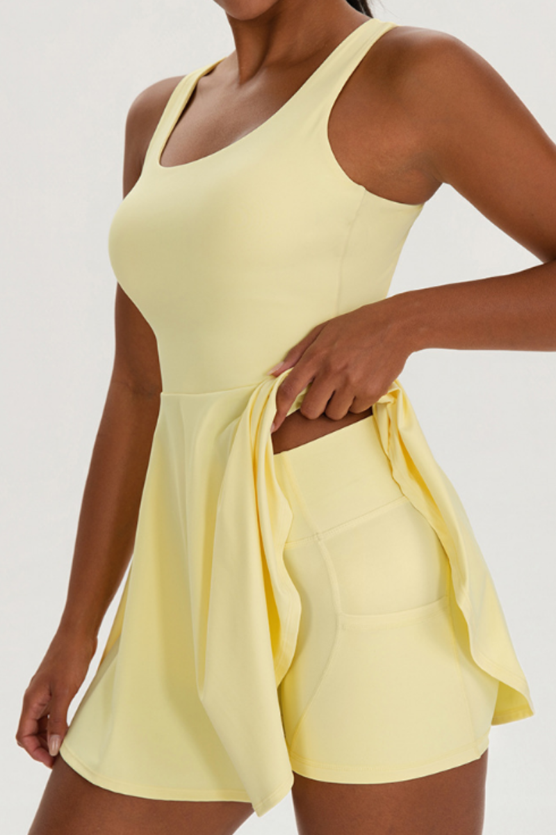 tennis dress with shorts women Women's Tennis Dress with Built-in Shorts Scalloped Pink Golf Dress Ra Attraco