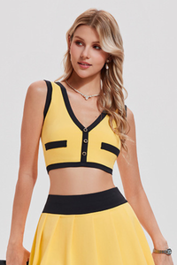 Women's Summer Color-Block V-Neck Sports Tennis Cropped Top