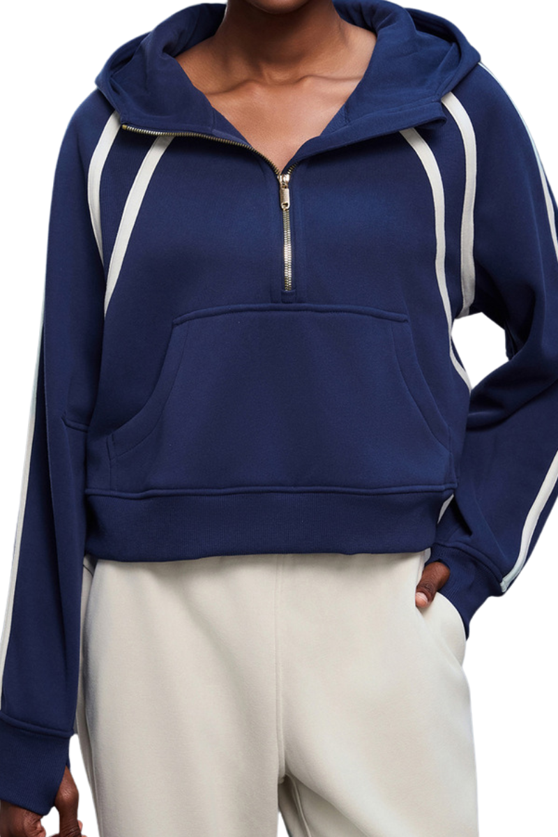 Women's Fall Fleece Varsity Half-Zip Hoodie With Thumb Holes
