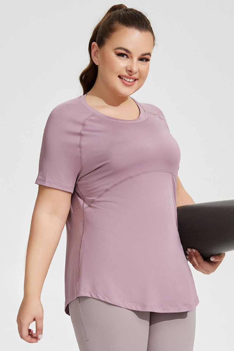 Plus Size Women's Back Mesh Vent Soft Athletic Yoga T-shirt