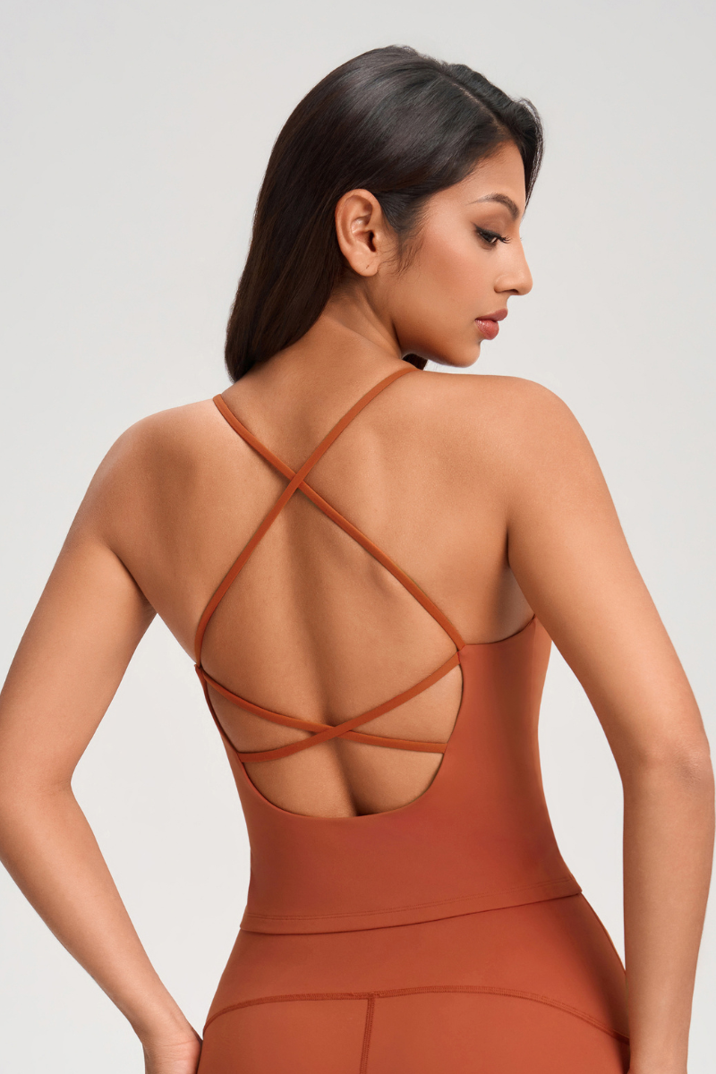 Women's V-Neck Crisscross Open-Back Sports Tank Top