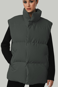 Women's stand-up collar relaxed cotton vest.