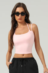 Women Naked-Feel Color-Block Slim-Fit Yoga Sports Bra With Thin Hanger Straps