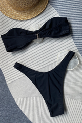 Women's 3D Floral Strapless Metal Back High Waist Bikini Set