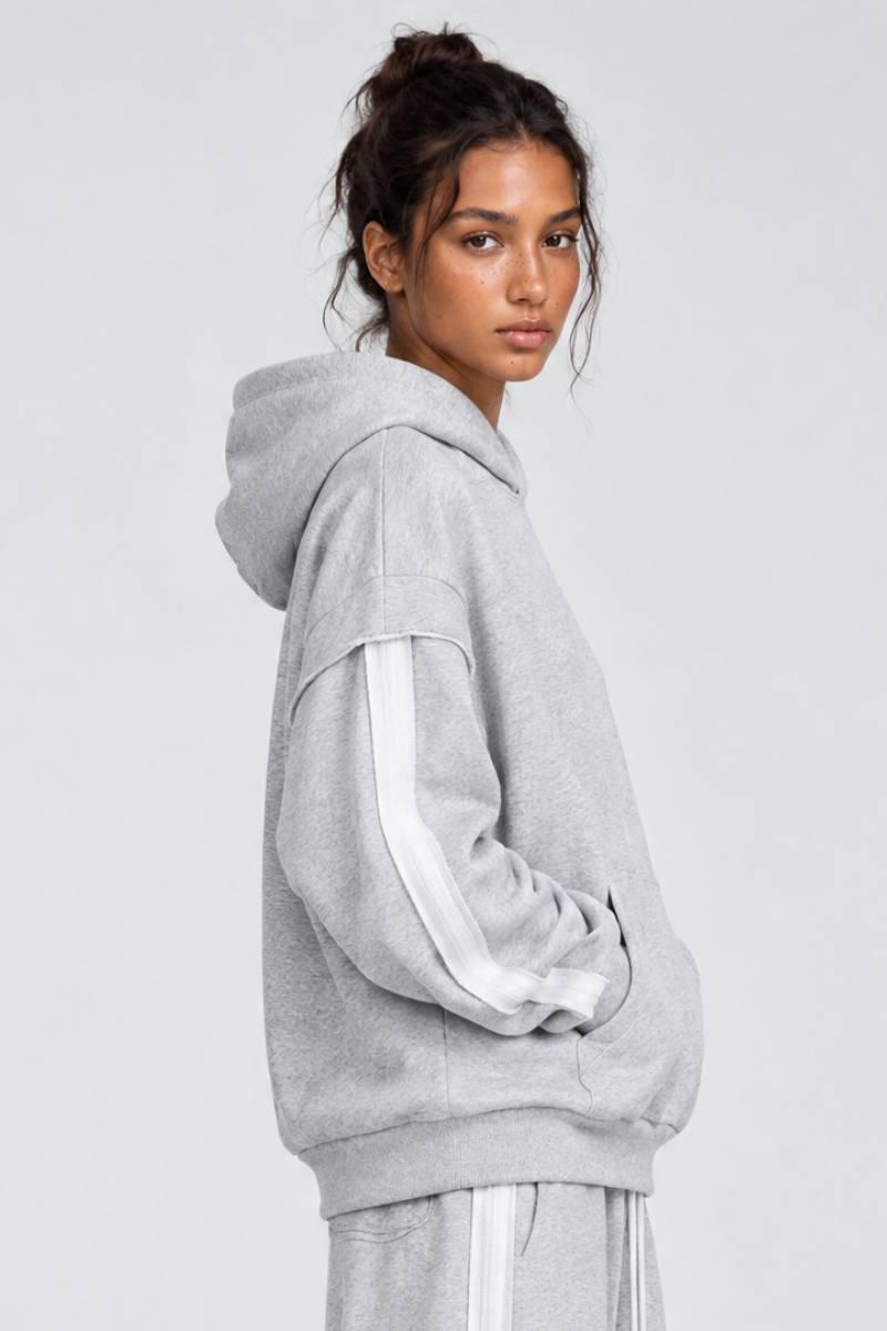 Women's Fleece Raw Edge Spliced Fake Two Piece Hoodie
