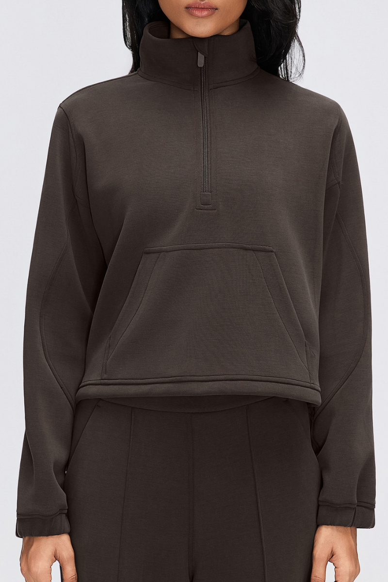 Women's Fall/Winter Stand Collar Half Zip Cropped Sweatshirt