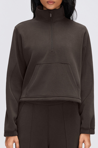 Women's Fall/Winter Stand Collar Half Zip Cropped Sweatshirt