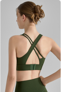 Women's U-Neck Asymmetric Cross-Back Solid Sports Yoga Bra