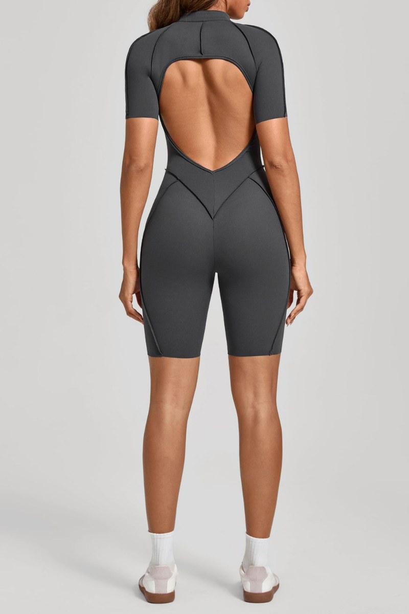 Women's Half-Zip Contour Seam Open Back Jumpsuits