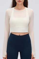 Women's Mock Two-Piece Mesh Padded Cropped Yoga Top