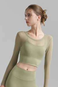 Women's Multi-Color Mesh Faux Two-Piece Cropped Yoga Top