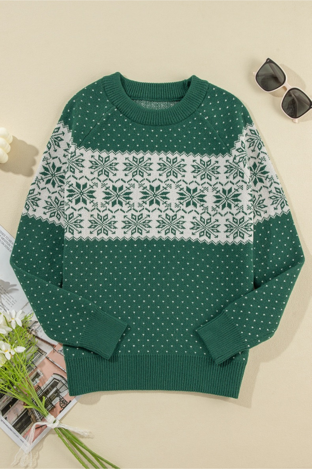 Women's Fall Christmas Long-Sleeve Snowflake Knit Sweater