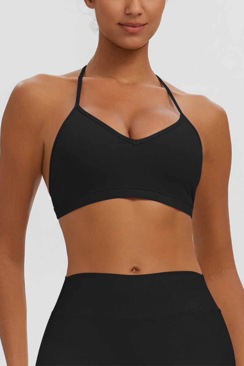 Women's Naked Feel Padded Halter V Neck Sports Bra
