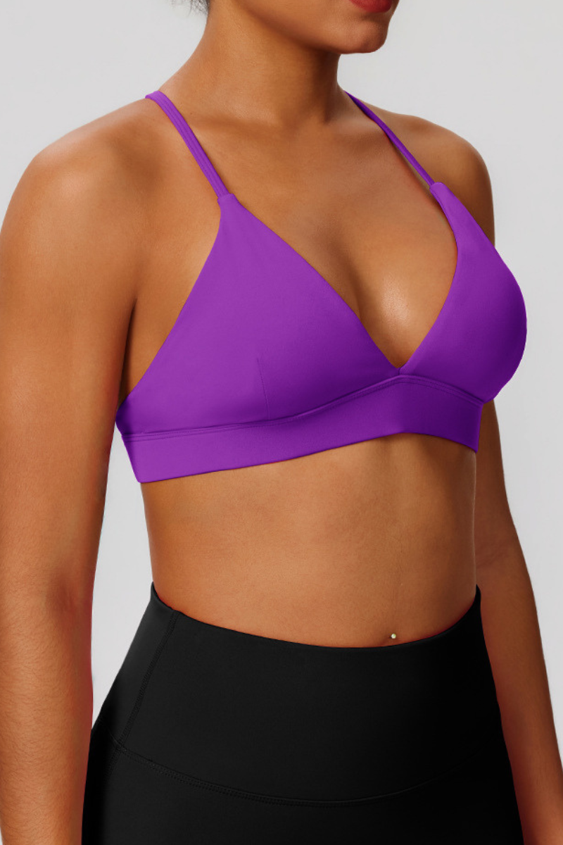 Women's V-Neck Cross-Back Padded Naked Feel Sports Yoga Bra