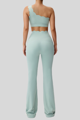 Women's Scalloped One Shoulder Bra & Flared Yoga Pants Set