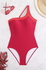 Women's Color-Blocked One-Shoulder Swimsuit
