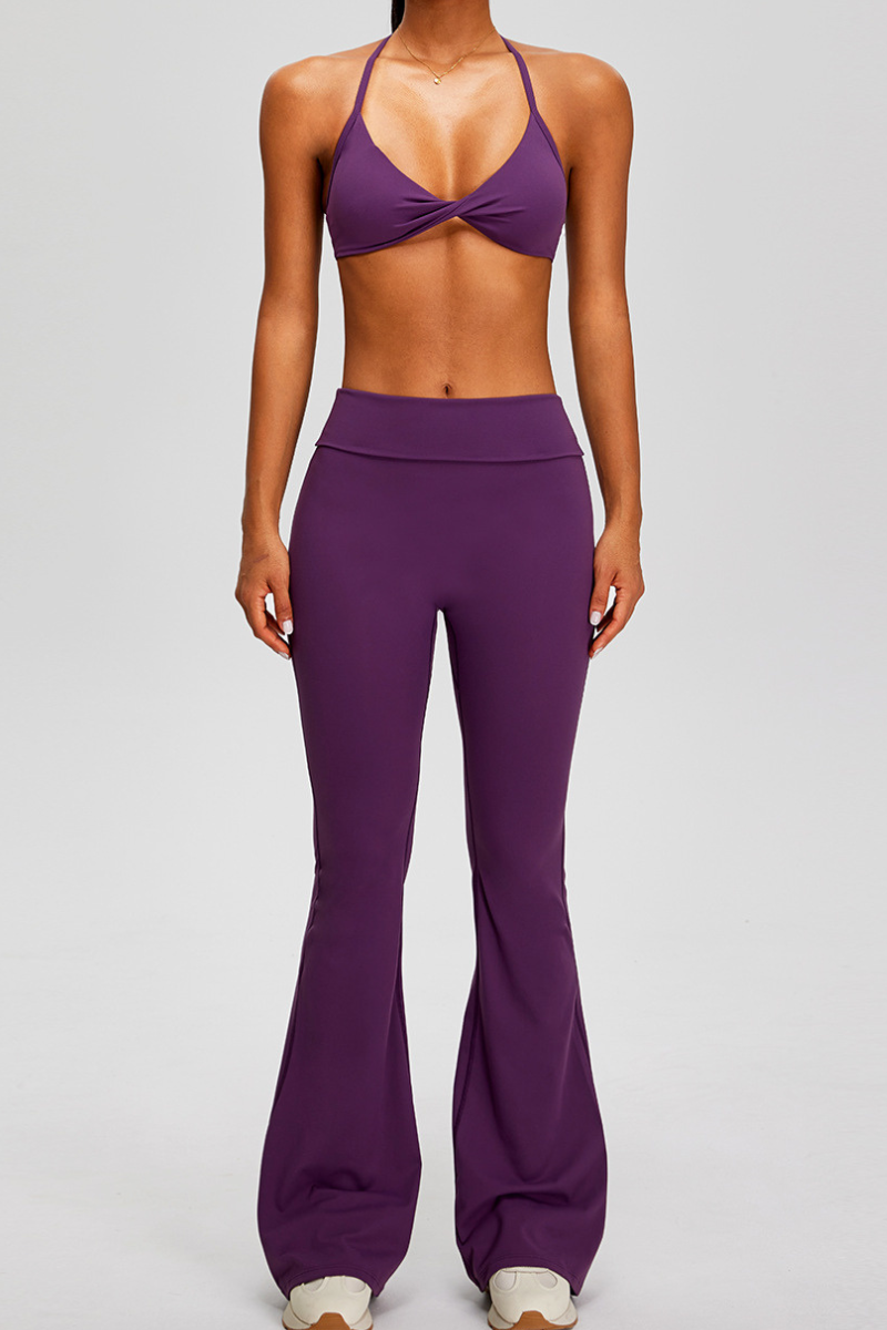 Women's Sport Set:Twist Front Triangle Cup Bra & Flare Pants