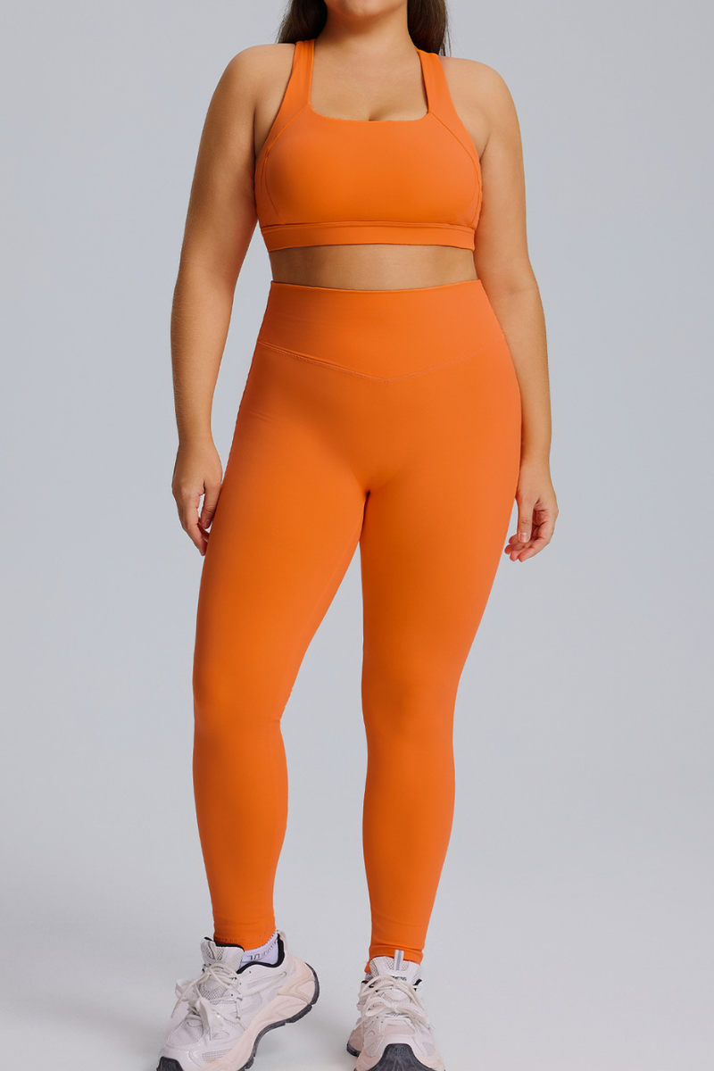 Plus Size Women's Set:Cross Back Bra And High Waist Leggings