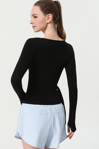 Sexy V-Neck Yoga Top with Drawstring Waist - Slim-Fit Long Sleeve Workout Shirt for Women, Breathable Fitness Tee