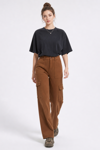 Women's High Waist Multi-Pocket Wide Leg Cargo Jeans
