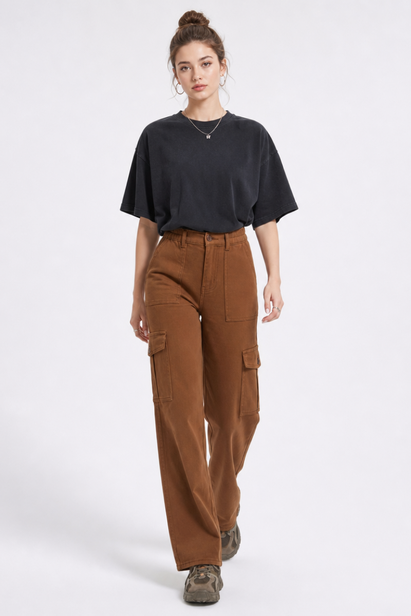 Women's High Waist Multi-Pocket Wide Leg Cargo Jeans