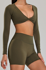 Women's Athletic Twist-Front Cropped V-neck Long Sleeves T-shirt