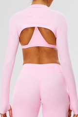 Women's Athletic Stand Collar Finger Cuffs Long Sleeves Top