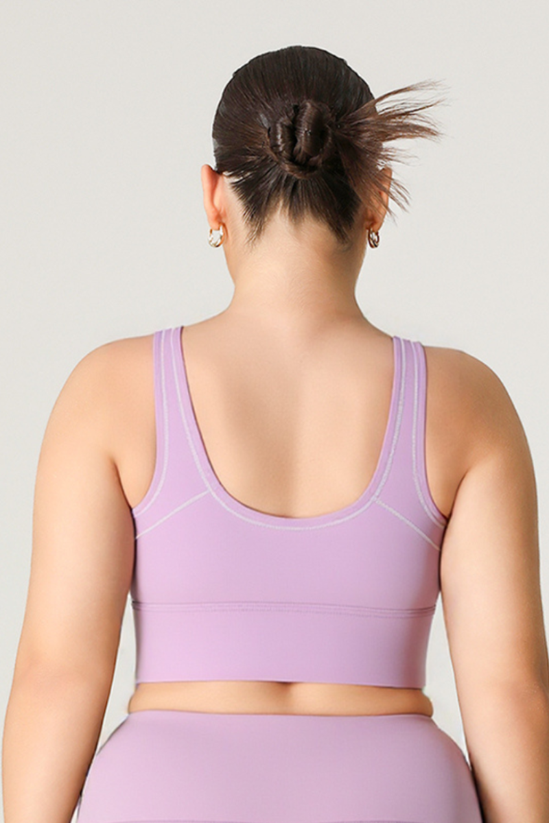 Plus Size Women's Color-Block Front Zipper Sports Bra