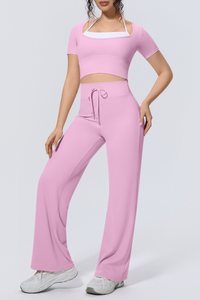 Women's Athletic Sets:Cropped T-shirt And Straight Leg Pants