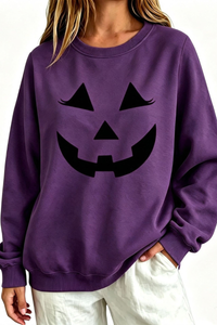 Women's Fall Halloween Pumpkin Face Print Relaxed Sweatshirt