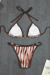 Women's Flame Gradient Metal Ring Halter Triangle Bikini Set