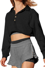 Women's Fall Cropped Collar Half Button Loose Sweatshirt