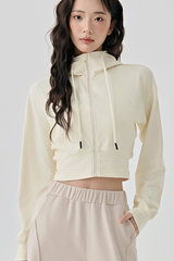 Short-sleeved hooded sports jacket.
