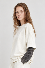 Women's Fall 100% Cotton Leopard Print Splicing Fake Two-Piece Long Sleeve Tee