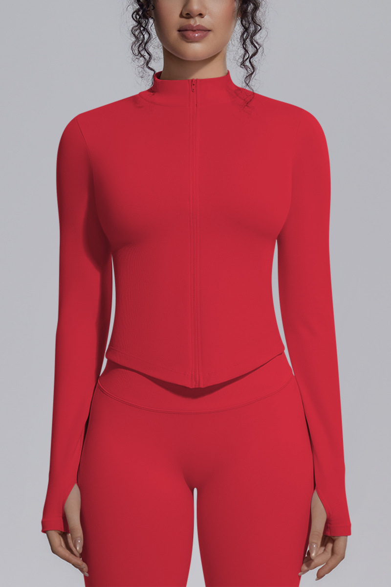 Women's Half Zip Stand Collar Long Sleeve Fitness Jacket