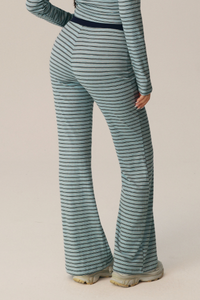 Women's Striped Wide Contrast Elastic Waist Flare Pants