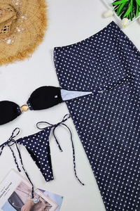 Women's Polka Dot Metal Buckle Side Tie Cover-up Bikini Set
