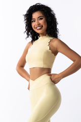 Women's Scalloped Mock Neck Padded Cutout Open Back Top