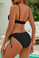 Women's Ribbed Cutout Side Tie Solid Bikini Set