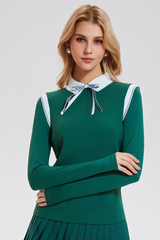 Women's Athletic Color Block Polo Collar Long-Sleeved Top
