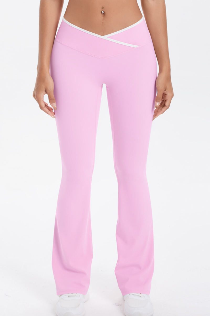 Women's Athletic Cross Waist Color Block Flare Pants