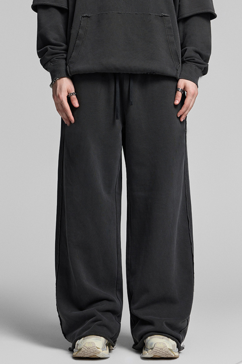 Men's Fall 100% Cotton Wash Distressed Raw Edge Sweatpants