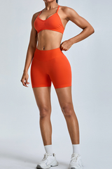 Women's Set:V-neck Cross Back Bra And Pleated Buttocks Lift Shorts