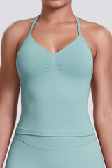 Knit Halter Sports Bra - Seamless Breathable Yoga & Workout Top