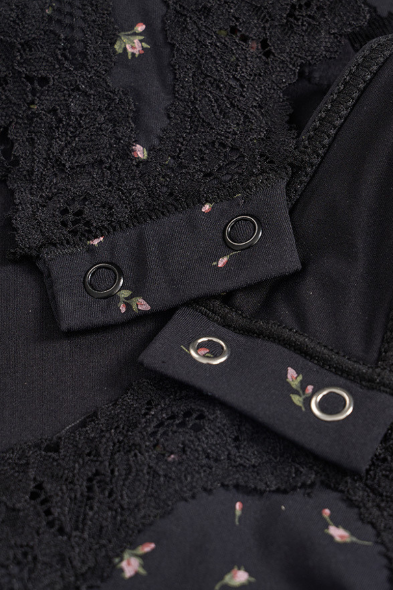 Women's Floral Lace Shapewear Spaghetti Strap Thong Bodysuit